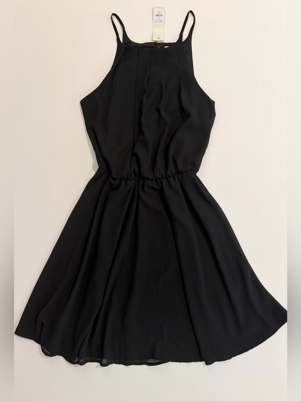 Black Pleated Fit & Flare Cocktail Dress Spaghetti Strap S NWT